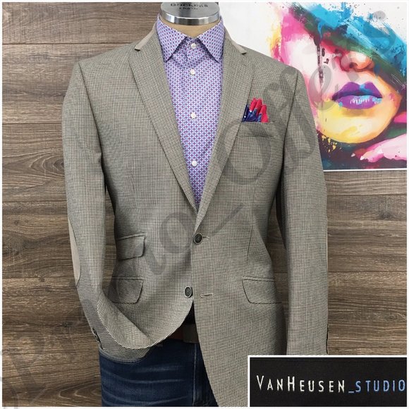 Van Heusen‎ Mens Blazer Sport Coat Two Button Casual Jacket Size 40R Suits - Picture 1 of 13